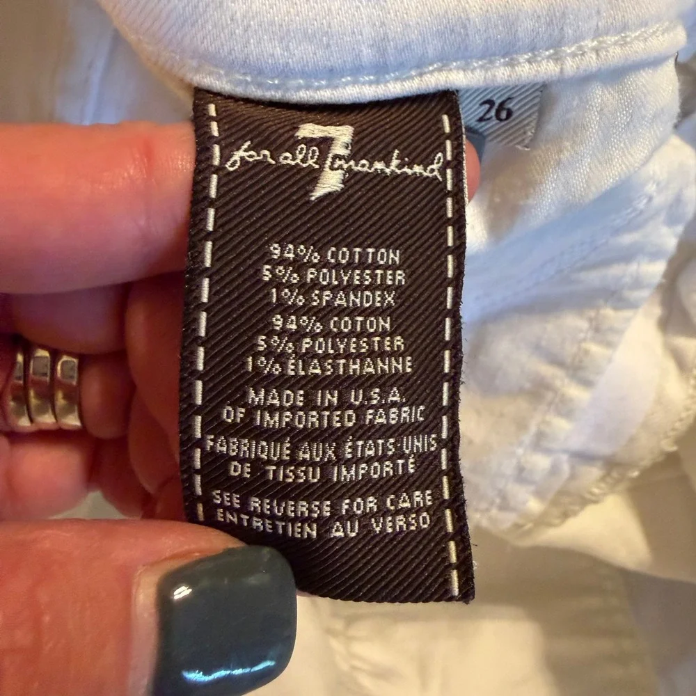 7 For All Mankind Womens White Denim Rolled Cuff Shorts Size 26 Mid Rise Stretch